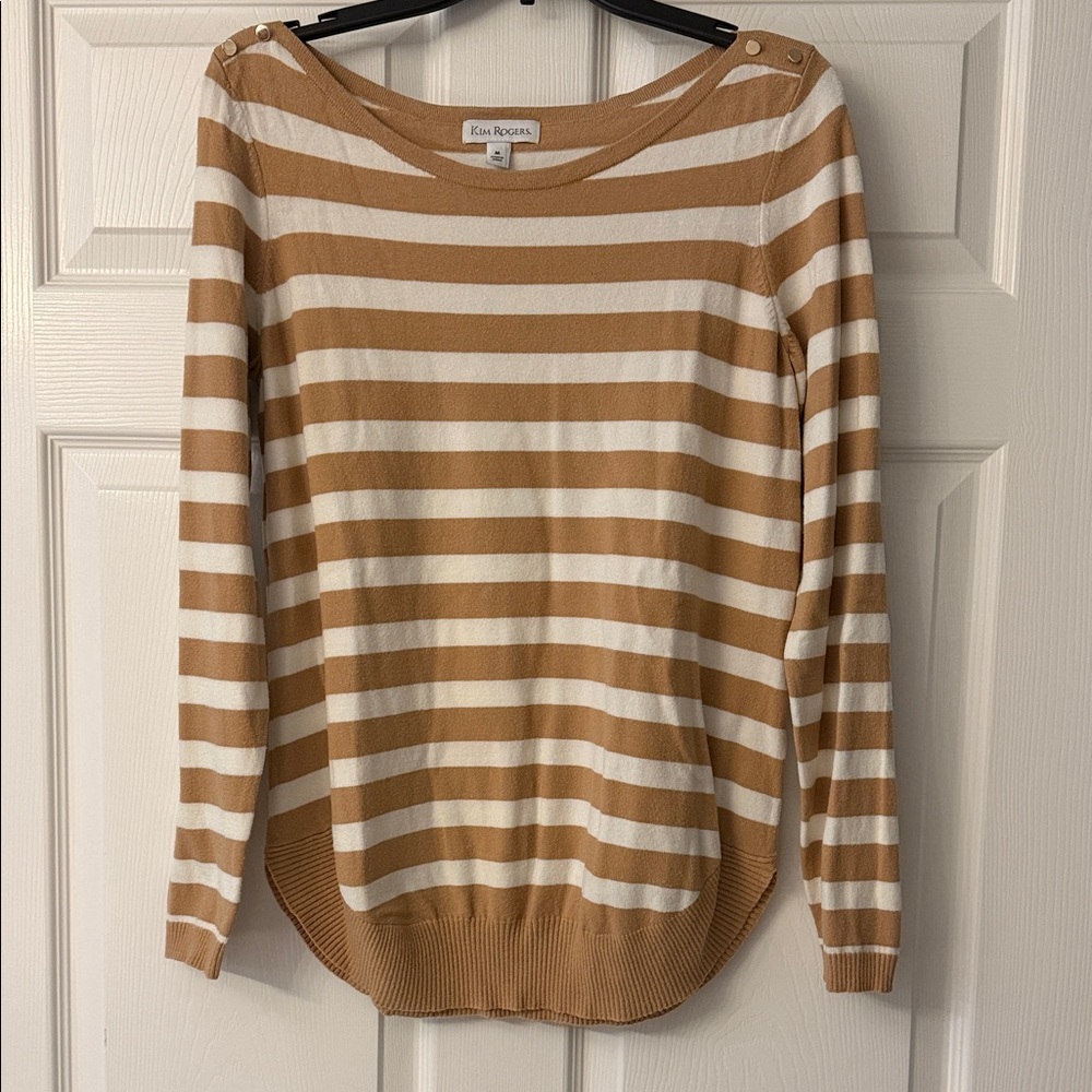 Kim Rogers Tan and White Striped Sweater